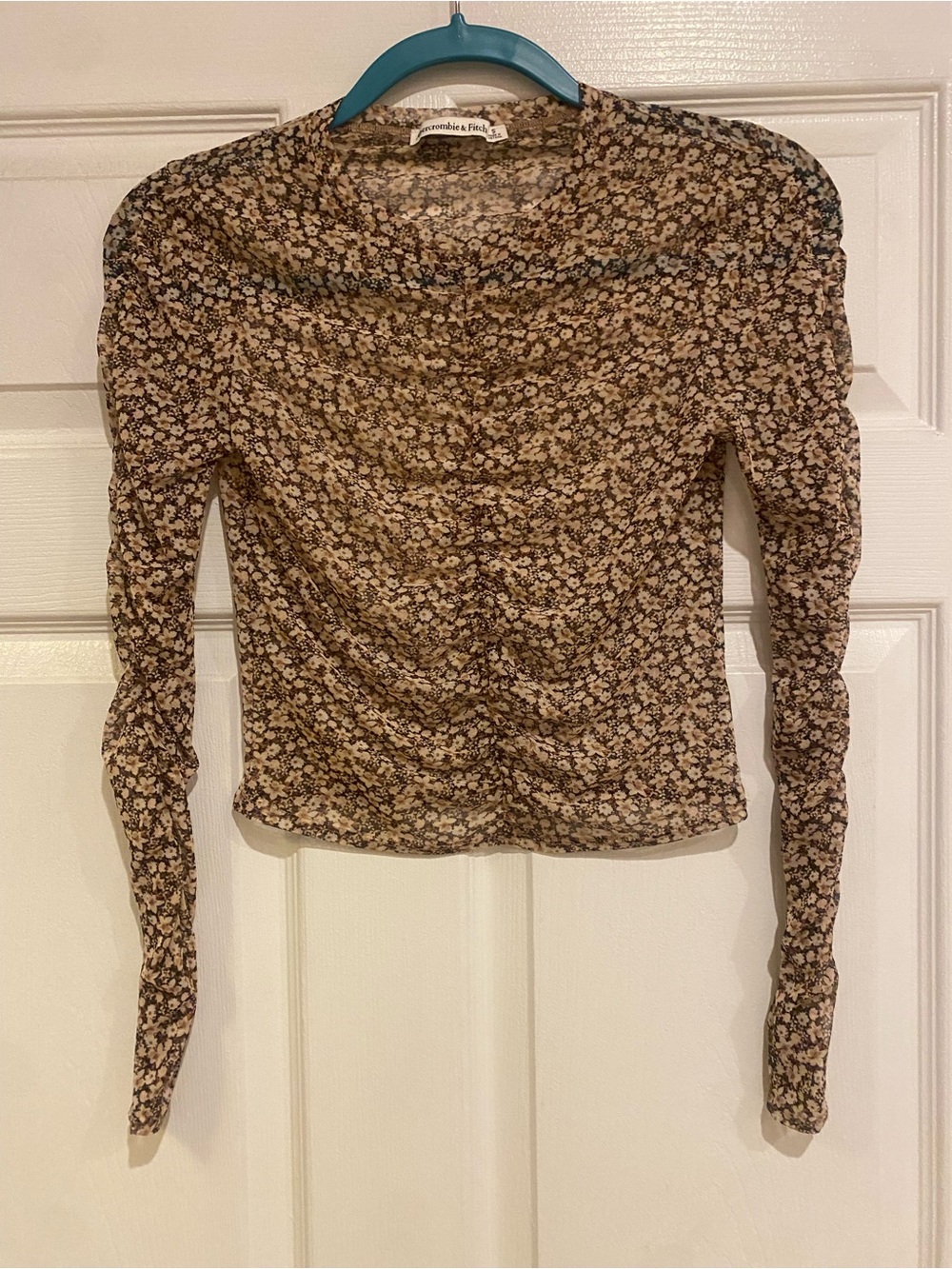 Abercrombie & Fitch Brown Floral Ruched Long-Sleeve